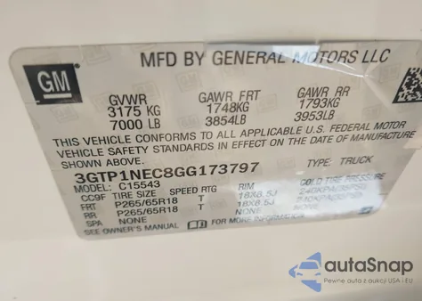 2016 GMC Sierra 1500 Slt from USA, damaged, VIN 3GTP1NEC8GG173797